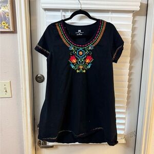 South Main Black Dress with Vibrant Embroidery